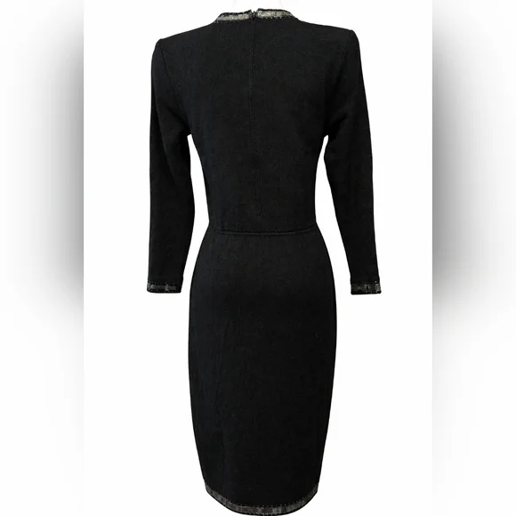 Vintage St John Black Knit Dress Beaded Trim Long Sleeve Size 4 - Picture 4 of 7